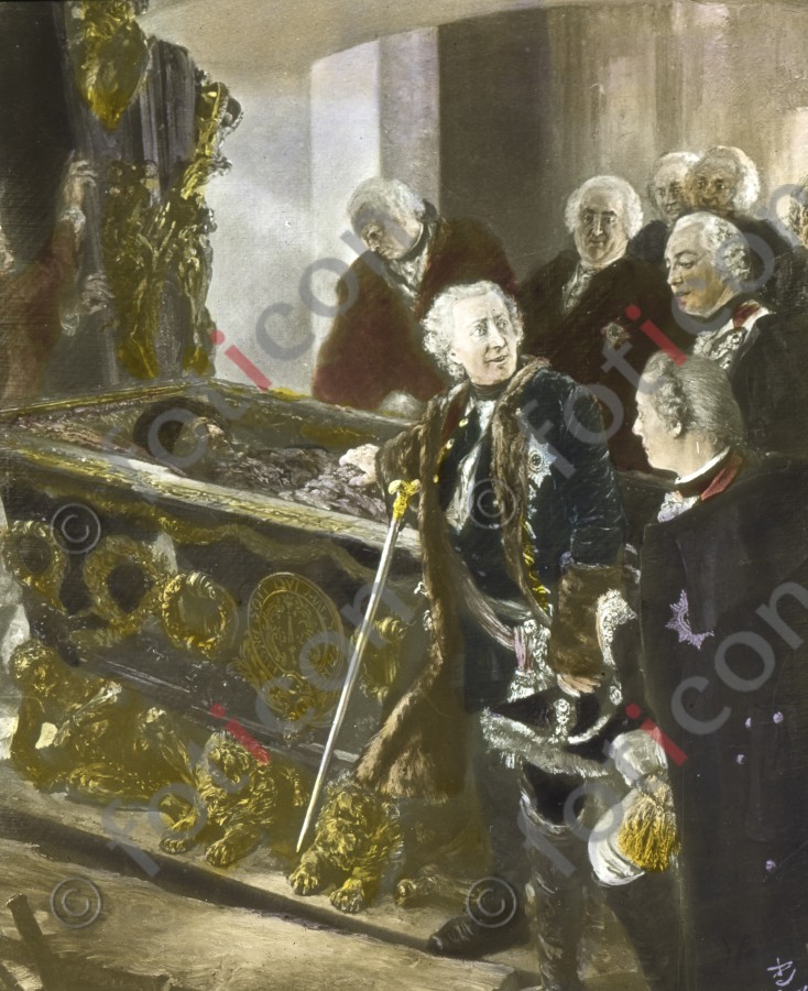König Friedrich II. öffnet den Sarg des Großen Kurfürsten ; King Frederick II, opens the coffin of the Great Elector (foticon-simon-fr-d-grosse-190-031.jpg)